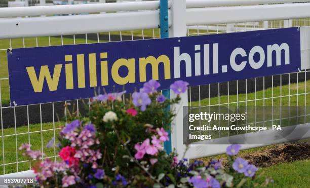 William Hill branding at Cartmel Racecourse, Cartmel, Cumbria.