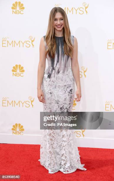 Taissa Farmiga arriving at the EMMY Awards 2014 at the Nokia Theatre in Los Angeles, USA.