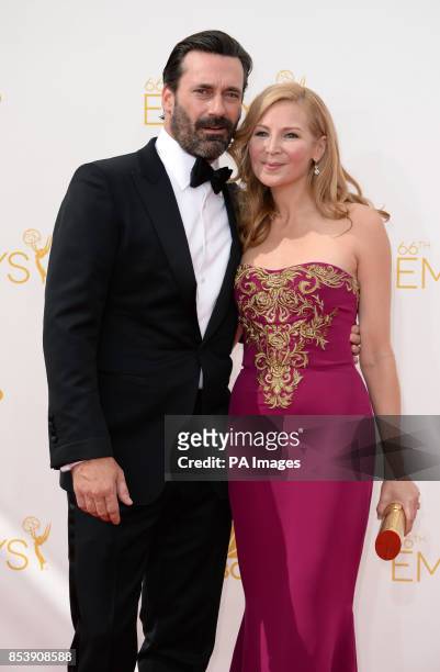 Jon Hamm and Jennifer Westfeldt arriving at the EMMY Awards 2014 at the Nokia Theatre in Los Angeles, USA.