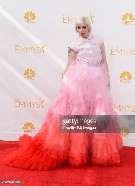 Lena Dunham arriving at the EMMY Awards 2014 at the Nokia Theatre in Los Angeles, USA.