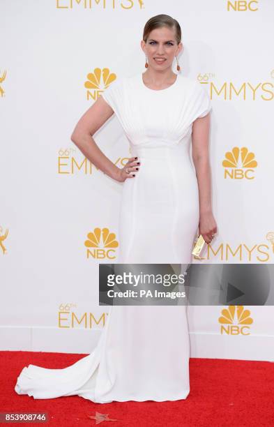 Anna Chlumsky arriving at the EMMY Awards 2014 at the Nokia Theatre in Los Angeles, USA.