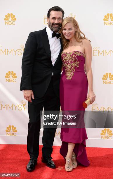 Jon Hamm and Jennifer Westfeldt arriving at the EMMY Awards 2014 at the Nokia Theatre in Los Angeles, USA.