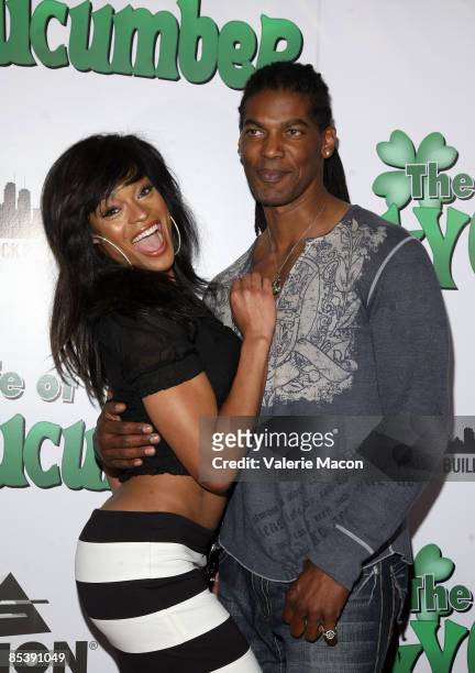 Television personality Alicia Marie and American Gladiator William "Mayhem" Romeo arrive at the premiere and DVD release party for "The Life of Lucky...