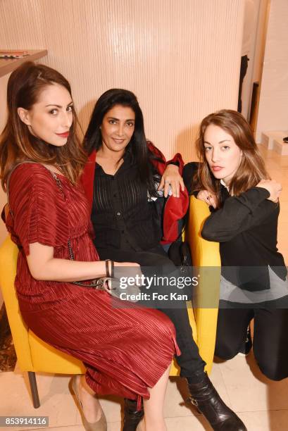 Actresses Marion Burah, Fatima Adoum and Julette Besson attend Avellino Cocktail Party at Avellino Store Rue de Richelieu on September 25, 2017 in...