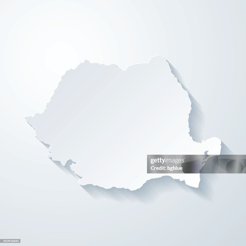 Mapa da Roménia com papel corta efeito no fundo em branco
