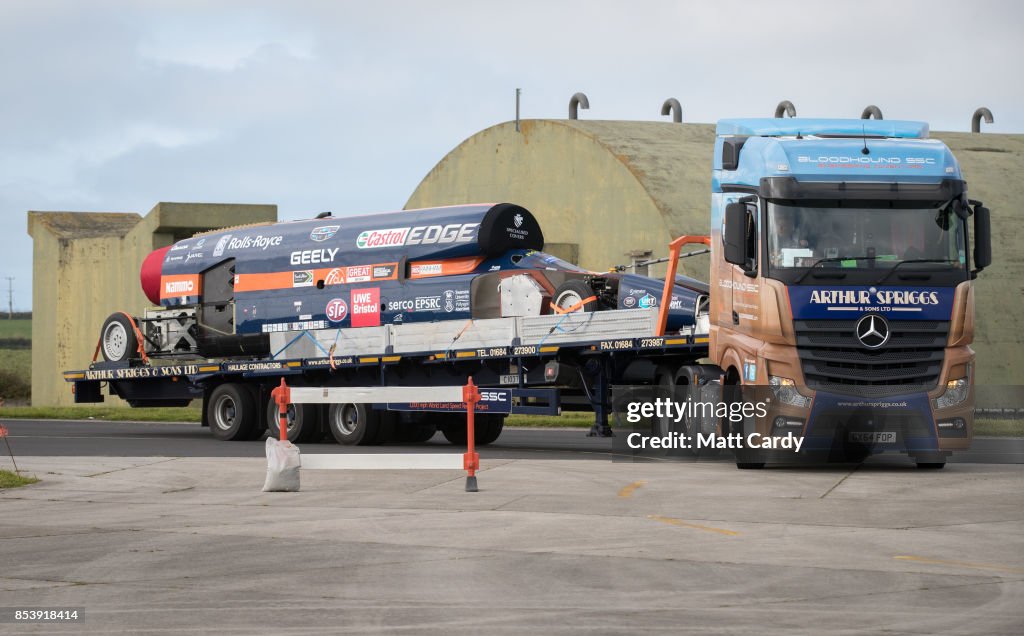 Bloodhound Car Arrives For Test Run At Newquay Airport
