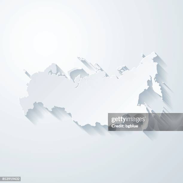 stockillustraties, clipart, cartoons en iconen met rusland kaart met papier knippen effect op lege achtergrond - russia map