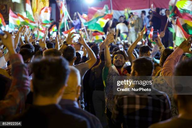 The night of the Kurdish referendum and the Kurds are celebrating in the streets of Duhok, Iraq, on 25 September 2017. Despite strong objections from...