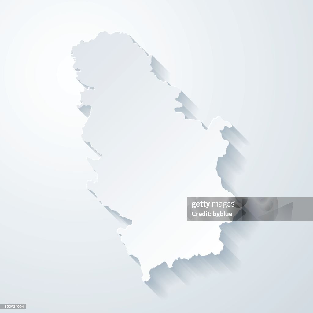 Mapa de Serbia con el papel cortado efecto sobre fondo blanco