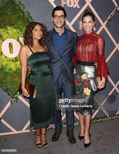 Lesley-Ann Brandt, Tom Ellis and Tricia Helfer attend the FOX Fall Party at Catch LA on September 25, 2017 in West Hollywood, California.