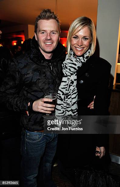 Jenni Falconer and partner James Midgley attend the opening of the new ride 'SAW - The Ride' at Thorpe Park on March 11, 2009 in London, England....