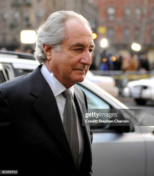 Financier Bernard Madoff arrives at Manhattan Federal court on March 12, 2009 in New York City. Madoff is scheduled to enter a guilty plea on 11...