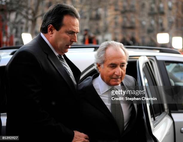 Financier Bernard Madoff arrives at Manhattan Federal court on March 12, 2009 in New York City. Madoff is scheduled to enter a guilty plea on 11...