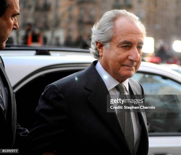 Financier Bernard Madoff arrives at Manhattan Federal court on March 12, 2009 in New York City. Madoff is scheduled to enter a guilty plea on 11...