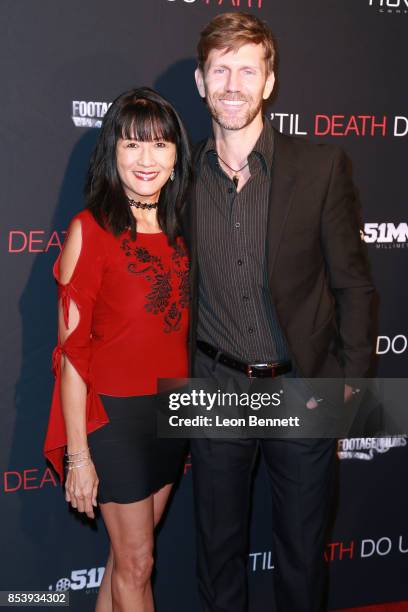 Actress Suzanne Whang and musician Jeff Vezain attends the premiere of Novus Content's "Til Death Do Us Part" at The Grove on September 25, 2017 in...