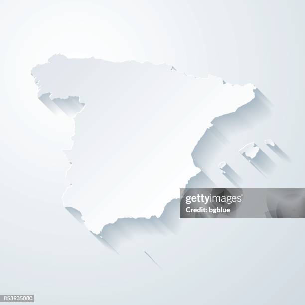 ilustraciones, imágenes clip art, dibujos animados e iconos de stock de mapa de españa con el papel cortado efecto sobre fondo blanco - españa mapa