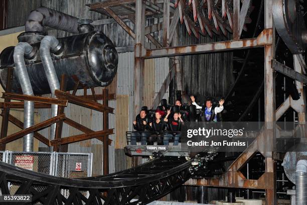 Jonathan Ross wife Jane Goldman and son Harvey Kirby attend the opening of the new ride 'SAW - The Ride' at Thorpe Park on March 11, 2009 in London,...