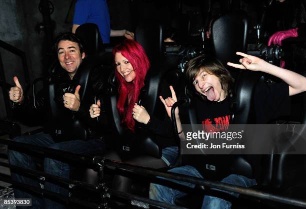 Jonathan Ross wife Jane Goldman and son Harvey Kirby attends the opening of the new ride 'SAW - The Ride' at Thorpe Park on March 11, 2009 in London,...