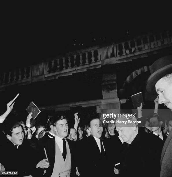 Former British Prime Minister Winston Churchill visits Harrow School, Middlesex, 10th November 1960. Churchill was a pupil at the school from 1888 to...