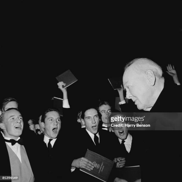 Former British Prime Minister Winston Churchill visits Harrow School, Middlesex, 10th November 1960. Churchill was a pupil at the school from 1888 to...