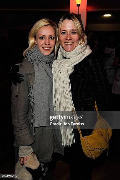 Edith Bowman and friend Beth Burrows attends the opening of the new ride 'SAW - The Ride' at Thorpe Park on March 11, 2009 in London, England. 'SAW -...