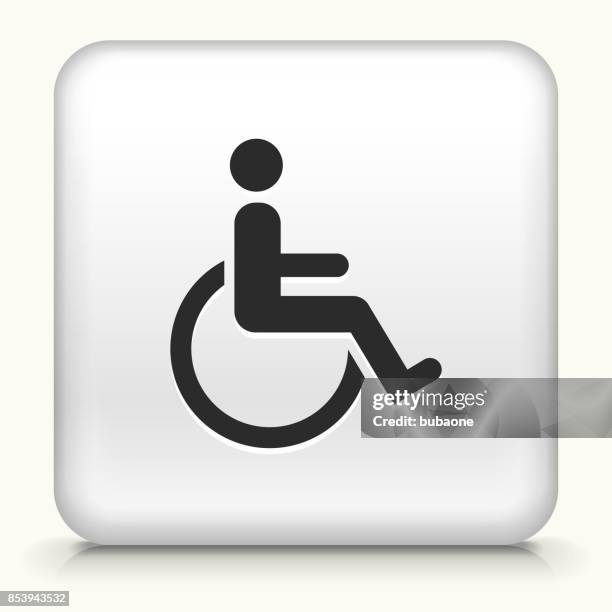 wheelchair disability on white square button - wheelchair access stock illustrations
