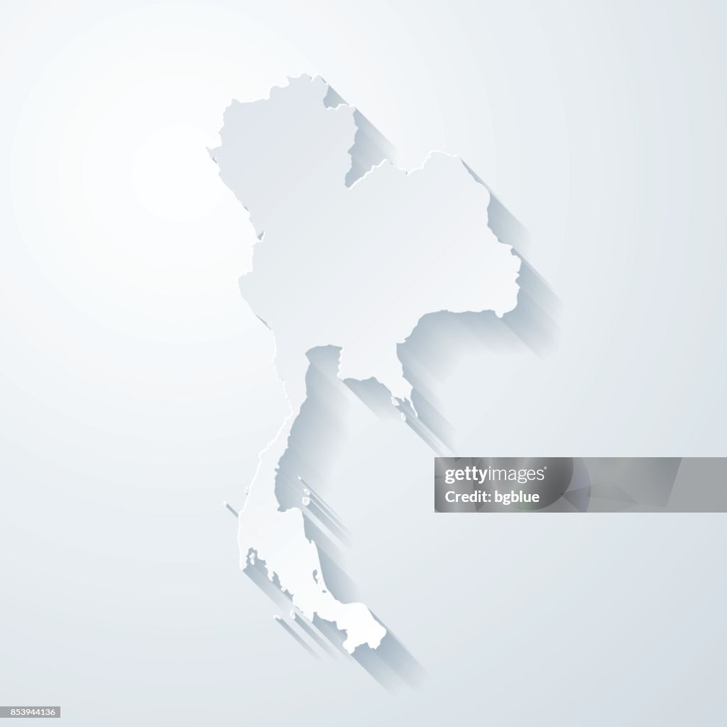 Thailand map with paper cut effect on blank background