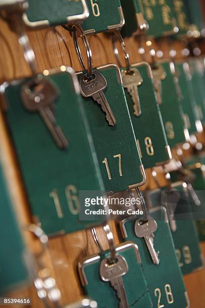 keys hanging on board - hyatt hotels corp hotel ahead of earnings figures stockfoto's en -beelden