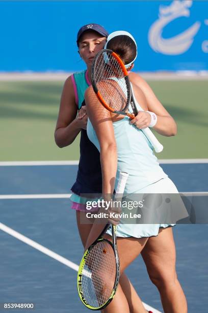 Andreja Klepac of Slovenia and Maria Jose Martinez Sanchez of Spain celebrates after winning the match against Chia-Jung Chuang of Taipei and Chen...