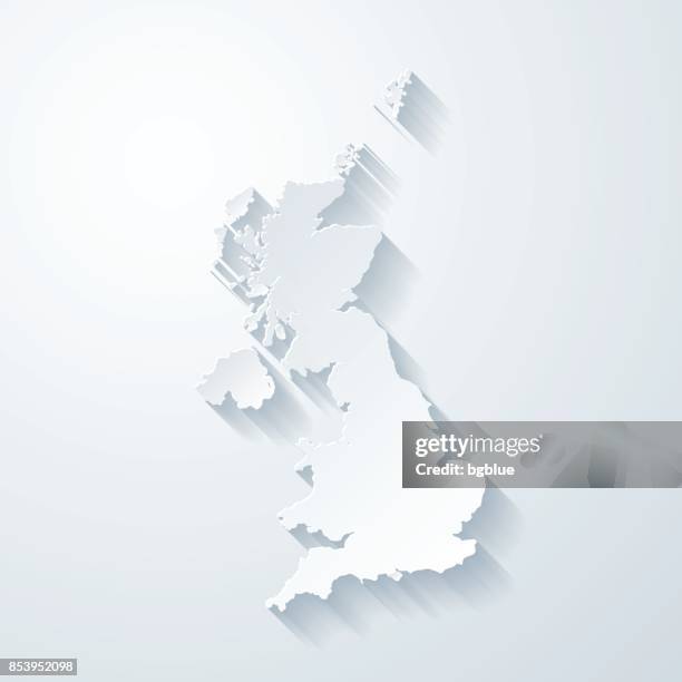 united kingdom map with paper cut effect on blank background - map of uk stock illustrations