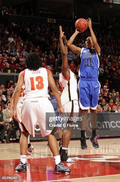 Chante Black of the Duke Blue Devils shoots a jump shot against the Maryland Terrapins at the Comcast Center on February 22, 2009 in College Park,...