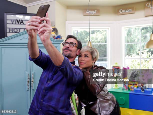 Lawrence Zarian and T-Boz take a selfie on the set of Hallmark's 'Home and Family' at Universal Studios Hollywood on September 25, 2017 in Universal...