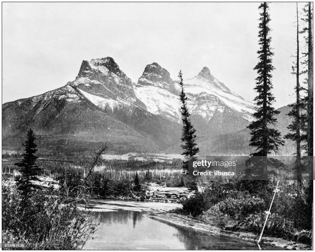 Antique photograph of World's famous sites: The three sisters, Canmore, Canadian Pacific Railway, Canada