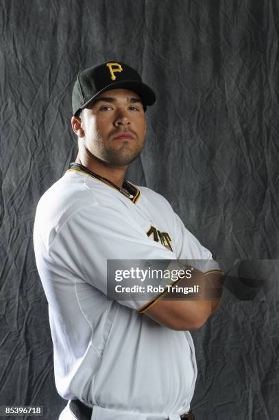 Garrett Jones of the Pittsburgh Pirates poses during photo day at the Pirates spring training complex on February 22, 2009 in Bradenton, Florida.