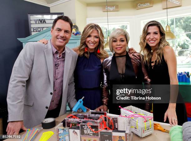 Mark Steines, Debbie Matenopoulos, T-Boz and Orly Shani pose for a photo on the set of Hallmark's 'Home and Family' at Universal Studios Hollywood on...