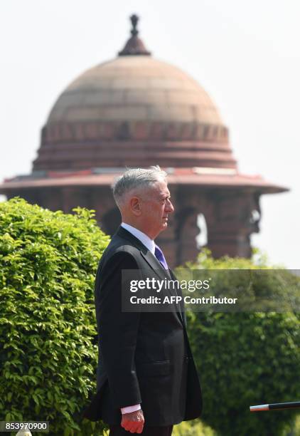 Defence Secretary Jim Mattis attends a guard of honour ceremony at the Indian Ministry of Defence prior to a meeting with Indian Defence Minister...