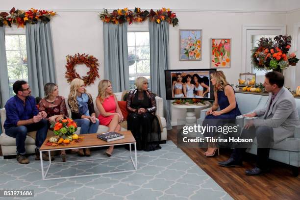 Lawrence Zarian, Ali Fedotowsky, Paige Hemmis, Kym Douglas, T-Boz, Debbie Matenopoulos and Mark Steines talk on the set of Hallmark's 'Home and...