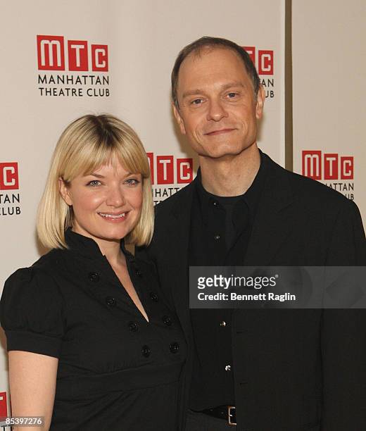 Actors Mary Catherine Garrison and David Hyde Pierce attend the "Accent on Youth" Broadway photo call at MTC on March 12, 2009 in New York City.