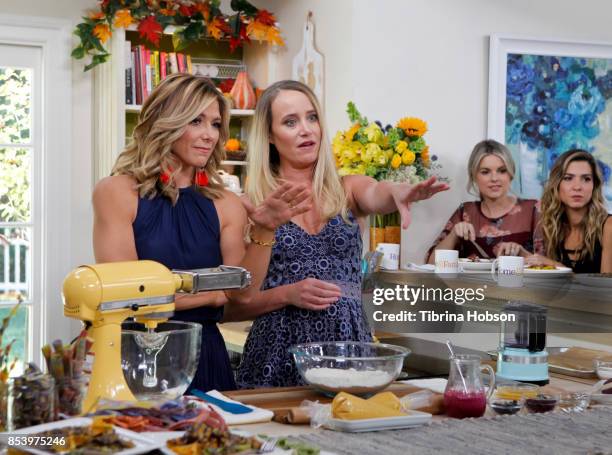 Debbie Matenopoulos, Linda Miller Nicholson, Ali Fedotowsky and Orly Shani talk on the set of Hallmark's 'Home and Family' at Universal Studios...