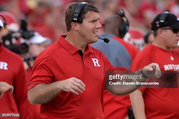 Head coach Chris Ash of the Rutgers Scarlet Knights reacts during the game against the Nebraska Cornhuskers at Memorial Stadium on September 23, 2017...