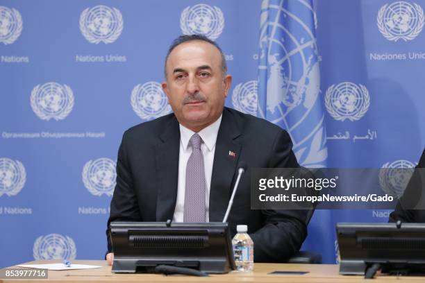 Half length portrait of Turkey's Foreign Minister, Mevlut Cavusoglu at the United Nations headquarters in New York City, New York, September 22, 2017.