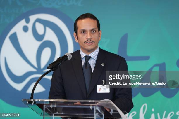 Half length portrait of Sheikh Mohammed bin Abdulrahman bin Jassim Al-Thani, Minister for Foreign Affairs of the State of Qatar, during a high-level...