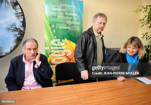 Jose Bove, , French anti-globalisation activist and top candidate in southwestern France of "Europe-Ecologie" , a Green grouping, gestures next to...