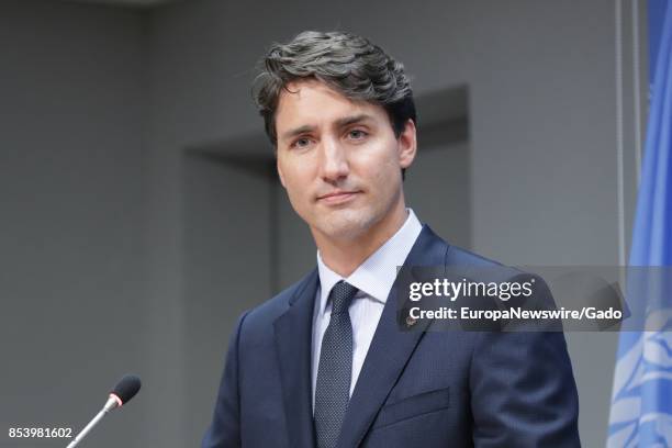 Waist up portrait of Justin Trudeau, Prime Minister of Canada, at the United Nations headquarters in New York City, New York, September 21, 2017.