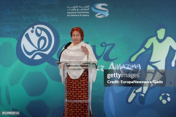 Three quarter length portrait of Deputy Secretary-General Amina Mohammed during a high-level exhibition on Harnessing the Power of Sport in Achieving...