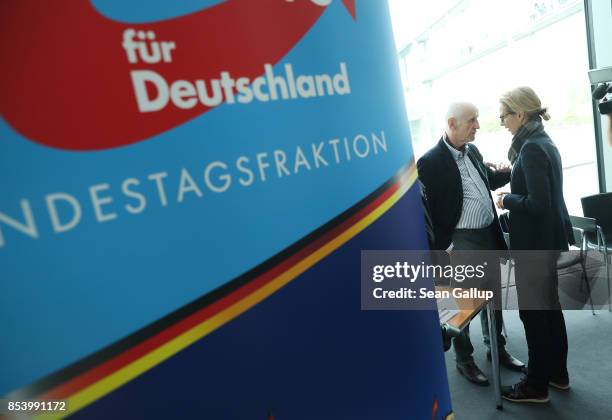 Alice Weidel, who along with Alexander Gauland will lead the new Bundestag faction of the right-wing Alternative for Germany , speaks with fellow AfD...