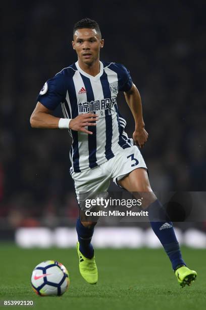 Kieran Gibbs of West Brom in action during the Premier League match between Arsenal and West Bromwich Albion at Emirates Stadium on September 25,...