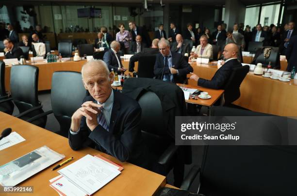 Members of the right-wing Alternative for Germany , including Wilhelm von Gottberg , arrive to create the AfD Bundestag faction on September 26, 2017...