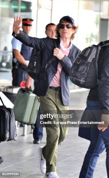 Mick Jagger is seen leaving El Prat airport on September 25, 2017 in Barcelona, Spain.