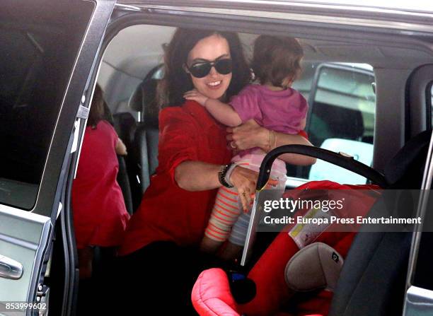 Sally Humphreys and her baby twin daughters on September 25, 2017 in Barcelona, Spain.